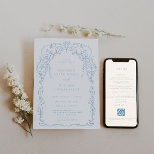 Light Blue Viktorianisch Frame Wedding Einladung