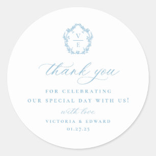 Light Blue Wappen Monogram Wedding Vielen Dank Runder Aufkleber