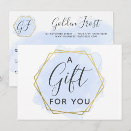 Light Blue Watercolor & Gold Geschenkgutschein Einladung