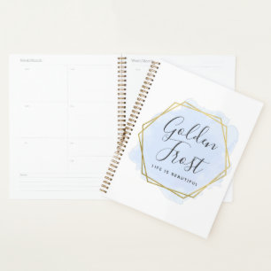 Light Blue Watercolor & Modern Gold Geometric Chic Planer