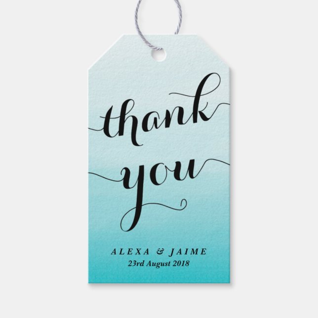 Light Blue Watercolor Ombre Vielen Dank Geschenkanhänger (Vorderseite)