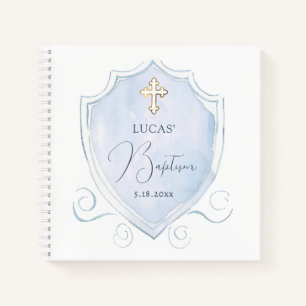 Light Blue Watercolor Wappen Taufen Gästebuch Notizbuch