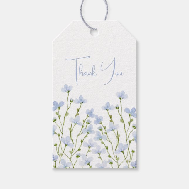 Light Blue Watercolor Wildblume Geschenkanhänger (Vorderseite)