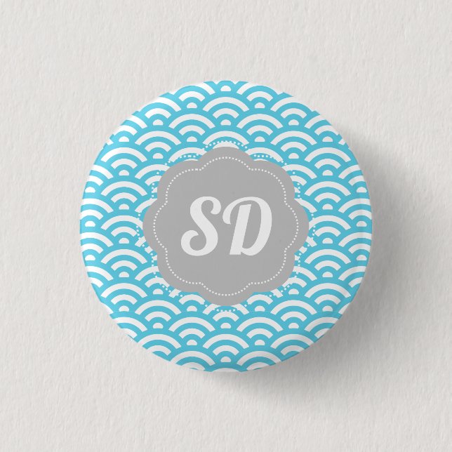 Light Blue Wave Custom Monogram Button (Vorderseite)