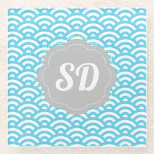 Light Blue Wave Custom Monogram Glasuntersetzer