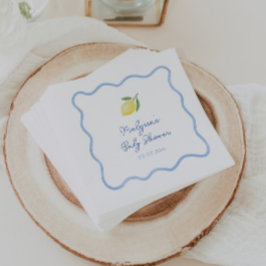 Light Blue Wavy Border Lemons Sweet Baby Dusche Serviette