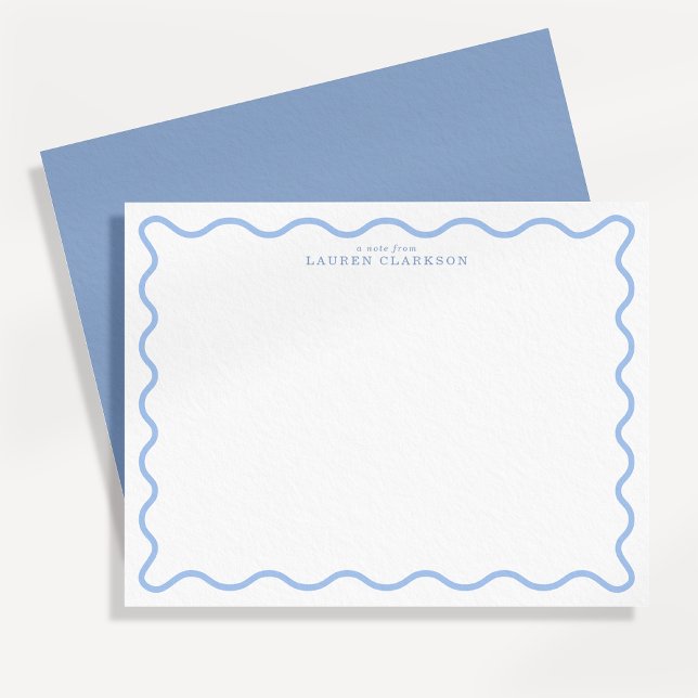 Light Blue Wavy Border Personalized Note Card Einladung (Von Creator hochgeladen)