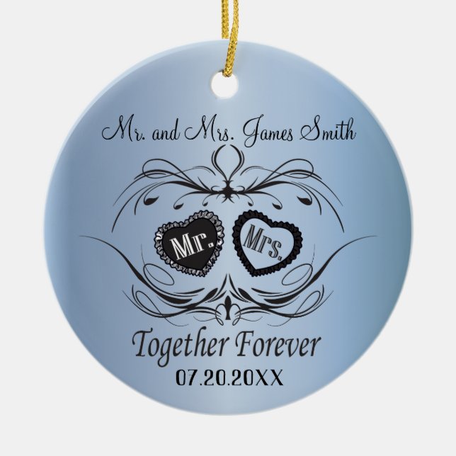 Light Blue Wedding Keepake Keramikornament (Vorne)