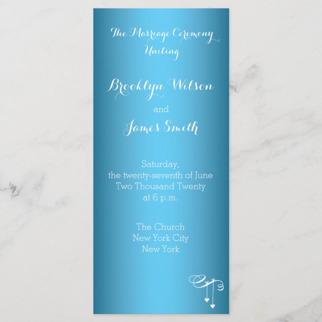 Light Blue Wedding Programs Rack Cards Herz Programm (Vorderseite)