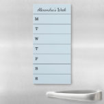 Light Blue Weekly Planer Script Name To Do List Magnetischer Notizblock<br><div class="desc">Planen Sie Ihre wichtigsten Aufgaben und Verpflichtungen Montag bis Sonntag mit einem hellblauen Wochenplaner oder führen Sie eine Liste mit Ihrem Namen an der Spitze in einem schwarzen Skript-Schriftart durch. Die Wochentage werden in gleichgroße Zeilen unterteilt, wobei der erste Buchstabe eines jeden Tages auf dem verlassen wird. Passen Sie es...</div>