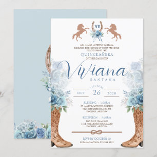 Light Blue Western Charra Quinceanera Einladung