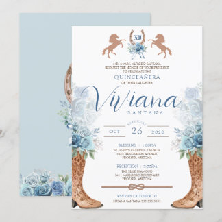 Light Blue Western Charra Quinceanera Einladung