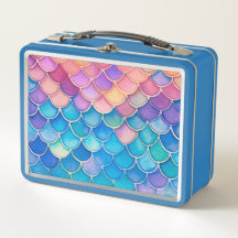 Light Blue Whimsical Mermaid Scales Metal Lunchbox