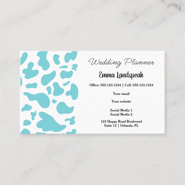 Light Blue & White Cow Print, QR-Code Visitenkarte (Vorderseite)