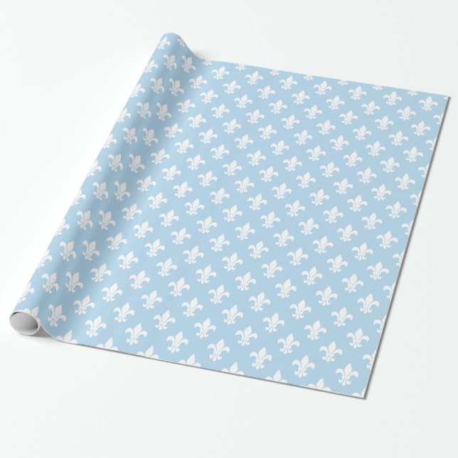 Light Blue White Lilie Muster Geschenkpapier (Ungerollt)