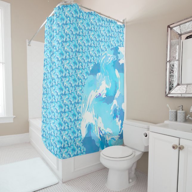 Light blue & White Ocean Abstract Art Duschvorhang (Beispiel)