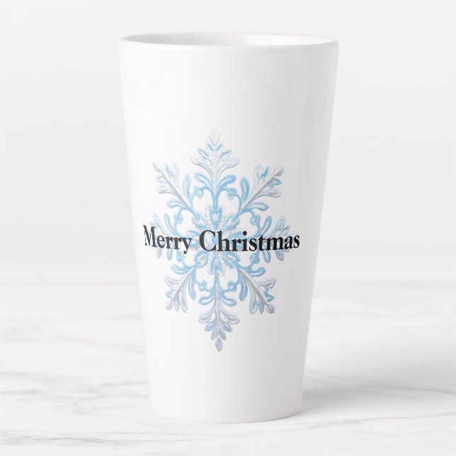 Light Blue White Snowflakes Weihnachten Milchtasse (Vorderseite)