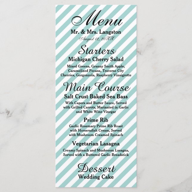 Light Blue White Striping - Empfang Menu Menükarte (Vorderseite)