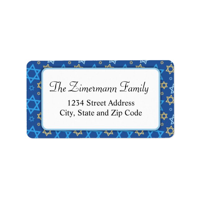 Light Blue White und Gold Star von David Pattern Adressaufkleber (Vorne)