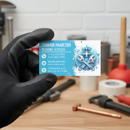 Light Blue White Watercolor Plumbing Logo Visitenkarte