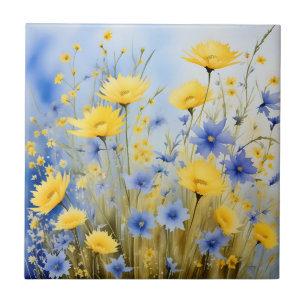 Light Blue Wiadow mit empfindlichen Wildblumen Fliese