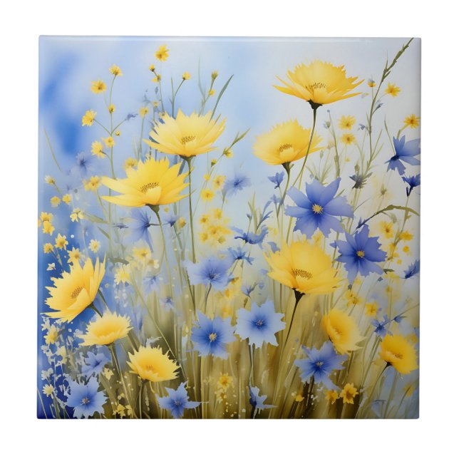 Light Blue Wiadow mit empfindlichen Wildblumen Fliese (Vorderseite)