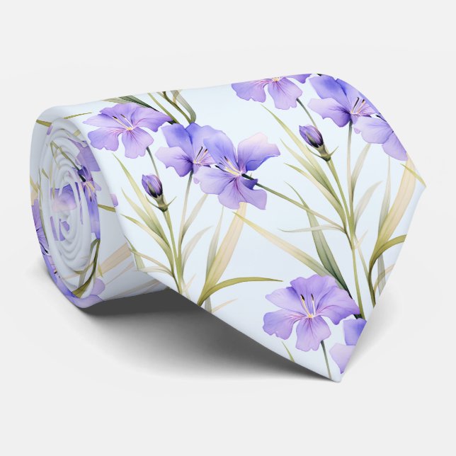 Light Blue Wildblumen Neck Tie Krawatte (Gerollt)