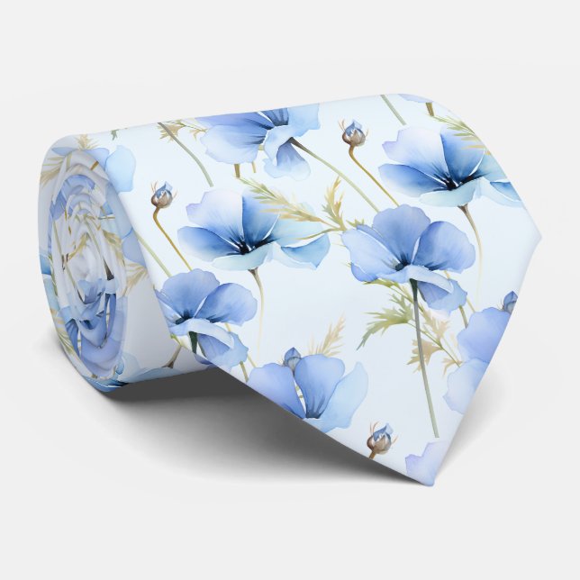 Light Blue Wildblumen Neck Tie Krawatte (Gerollt)