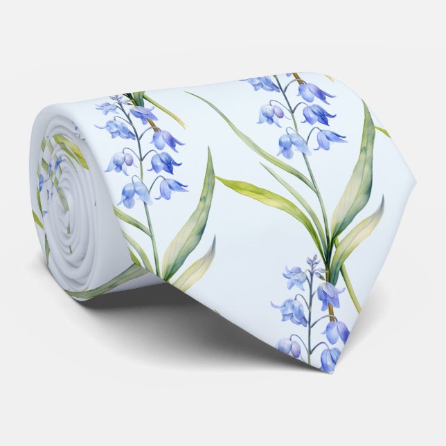 Light Blue Wildblumen Neck Tie Krawatte (Gerollt)
