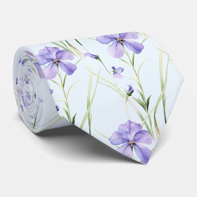 Light Blue Wildblumen Neck Tie Krawatte (Gerollt)