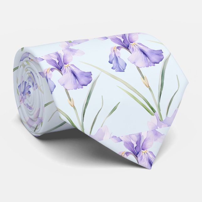 Light Blue Wildblumen Neck Tie Krawatte (Gerollt)