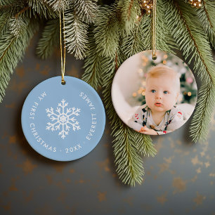 Light Blue Winter Snowflake Erstes Weihnachtsfest  Keramik Ornament