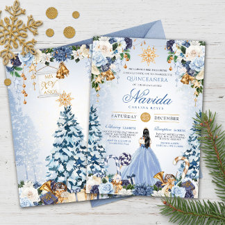 Light Blue Winter Wonderland Snowy Quinceanera Einladung