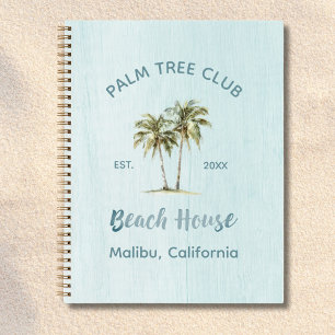 Light Blue Wood Coconut Palm Beach House Gästebuch Notizbuch