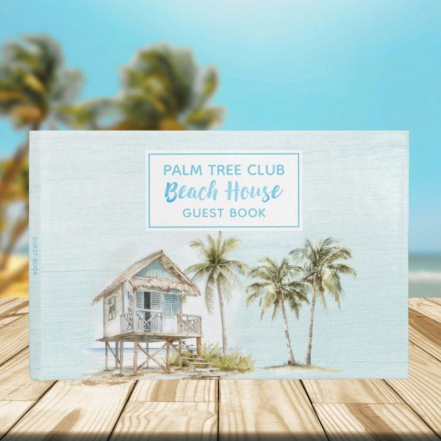 Light Blue Wood Palm Tree Beach House Gästebuch (In situ, beach)