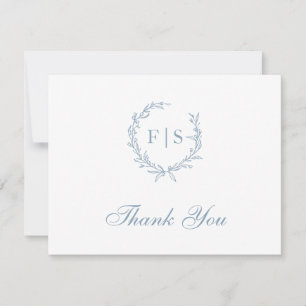 Light Blue Wreath Monogram Dankeschön Card Mitteilungskarte