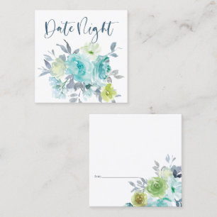 Light Blue Yellow Green Floral Date Night Card Quadratische Visitenkarte