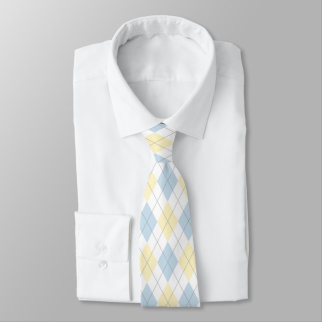 Light Blue & Yellow Rauten Necktie Krawatte (Gebunden)