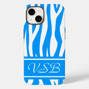 Light Blue Zebra Print mit Monogramm Case-Mate iPhone Hülle