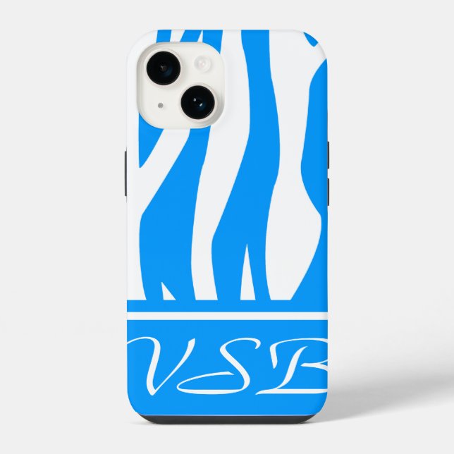 Light Blue Zebra Print mit Monogramm iPhone Hülle (Rückseite)