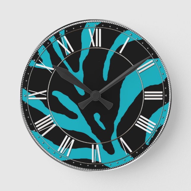Light Blue Zebra Stripe Animal Print Runde Wanduhr (Vorderseite)