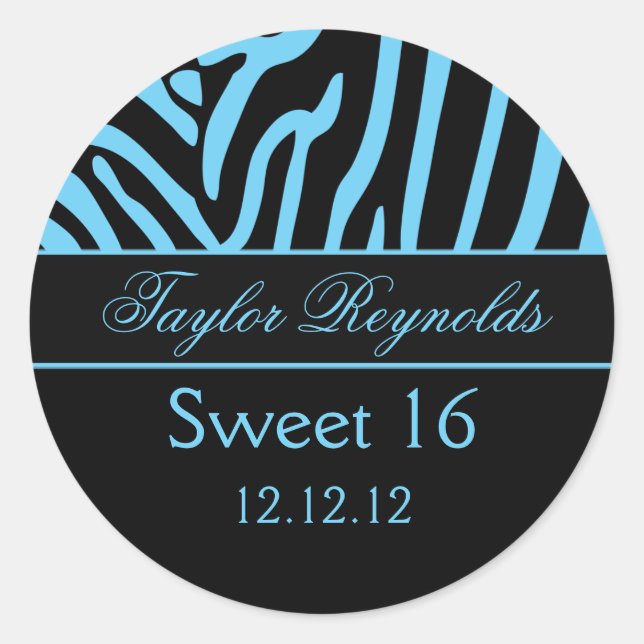 Light Blue Zebra Sweet 16 Sticker (Vorderseite)