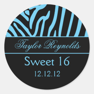 Light Blue Zebra Sweet 16 Sticker
