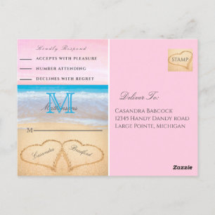 Light Blus Pink 2 Heart Sand Beach Wedding UAWG Postkarte