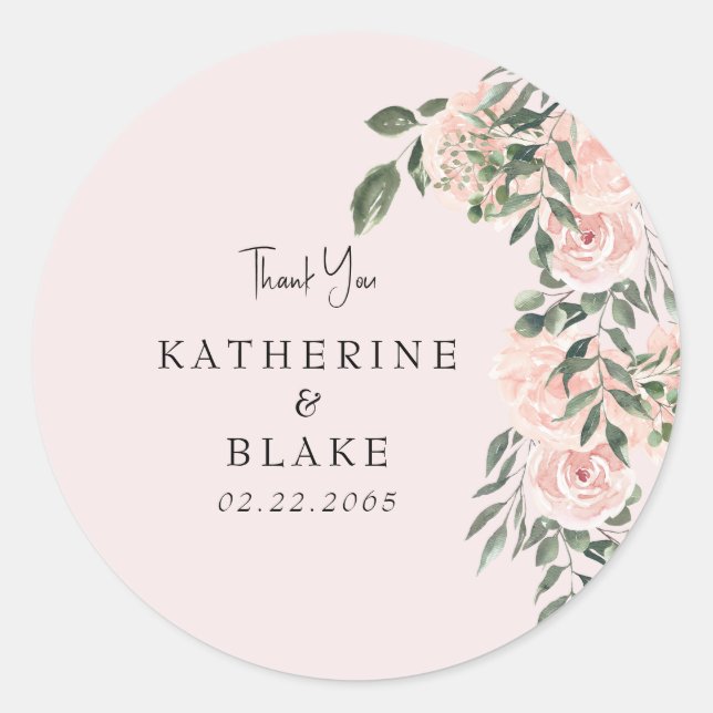 Light Blush Floral Wedding Vielen Dank Runder Aufkleber (Vorderseite)