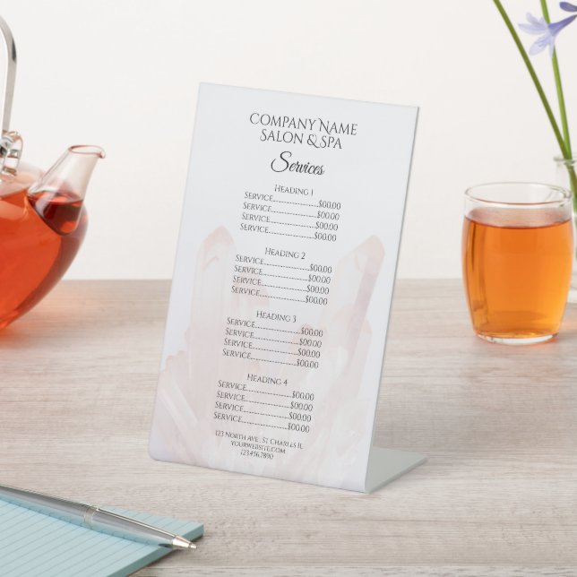 Light Blush Pink Crystals Wellness-Center Salon Se Sockelschild (In SItu)