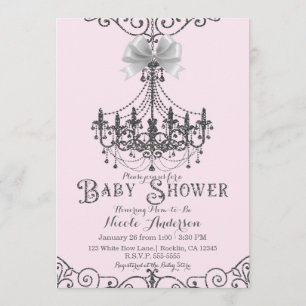 Light Blush Pink & Silver White Bow Babydusche Einladung
