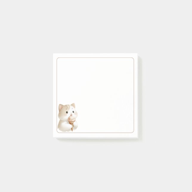 Light Border Tan White Niedlich Cat Ice Creme Cone Post-it Klebezettel (Vorderseite)