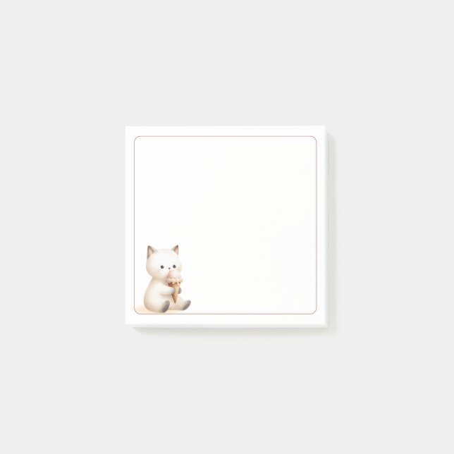 Light Border Tan White Niedlich Cat Ice Creme Cone Post-it Klebezettel (Vorderseite)