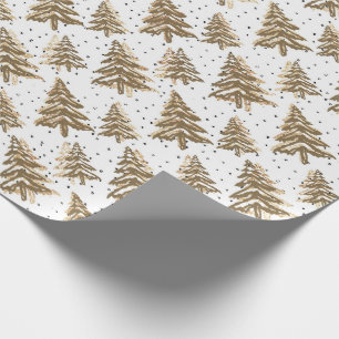 Light Brown Christmas Tree & Gold Glitzer Muster Geschenkpapier